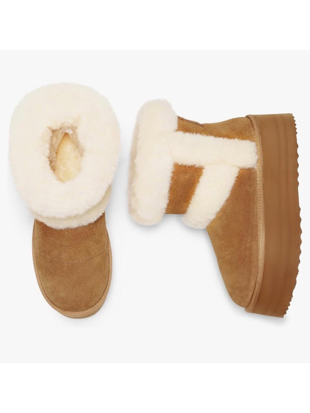 Women's Universal Thread Cozy Platform Boots Faux Fur Lined Tan Size 9